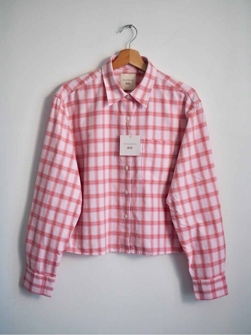 JW Anderson checked boxy oxford Uniqlo pink cropped shirt new